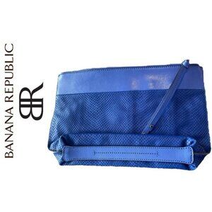 HANDLE‎ CLUTCH BR LARGE COBALT COLOR LEATHER CROC EMBOSSED PREPPY CHIC AESTHETIC